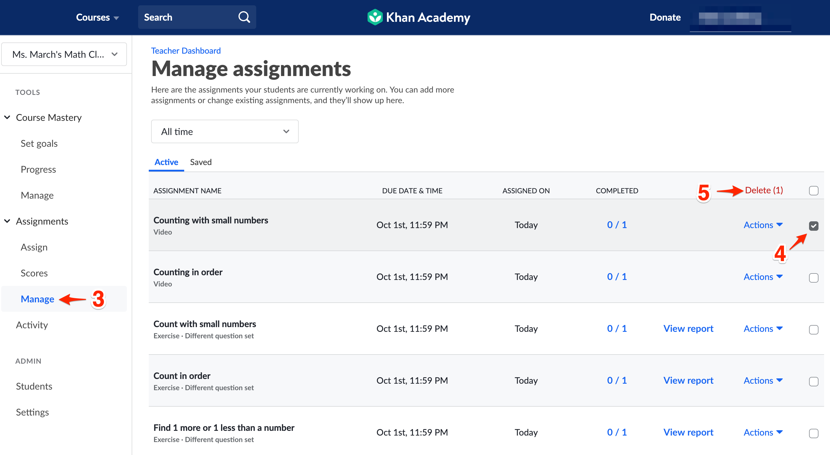delete assignments on khan academy