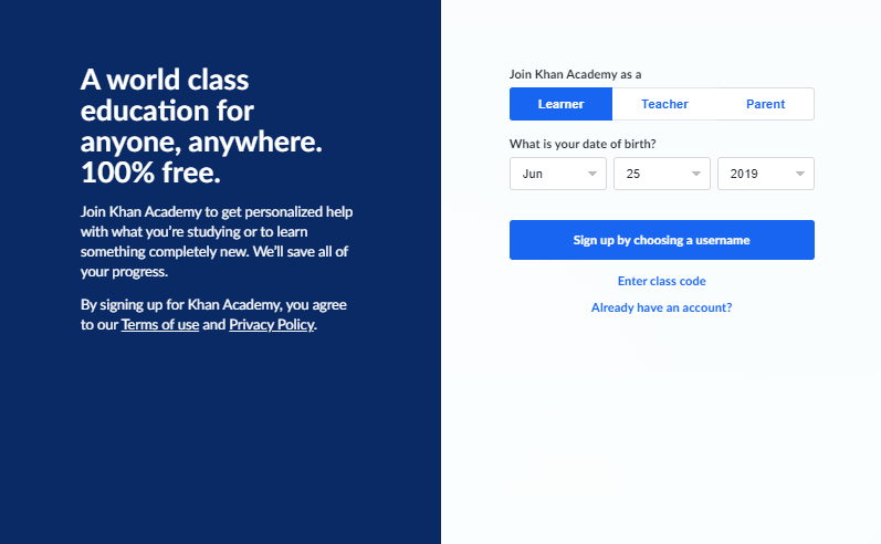 How Do I Set Up A New User Account Khan Academy Help Center