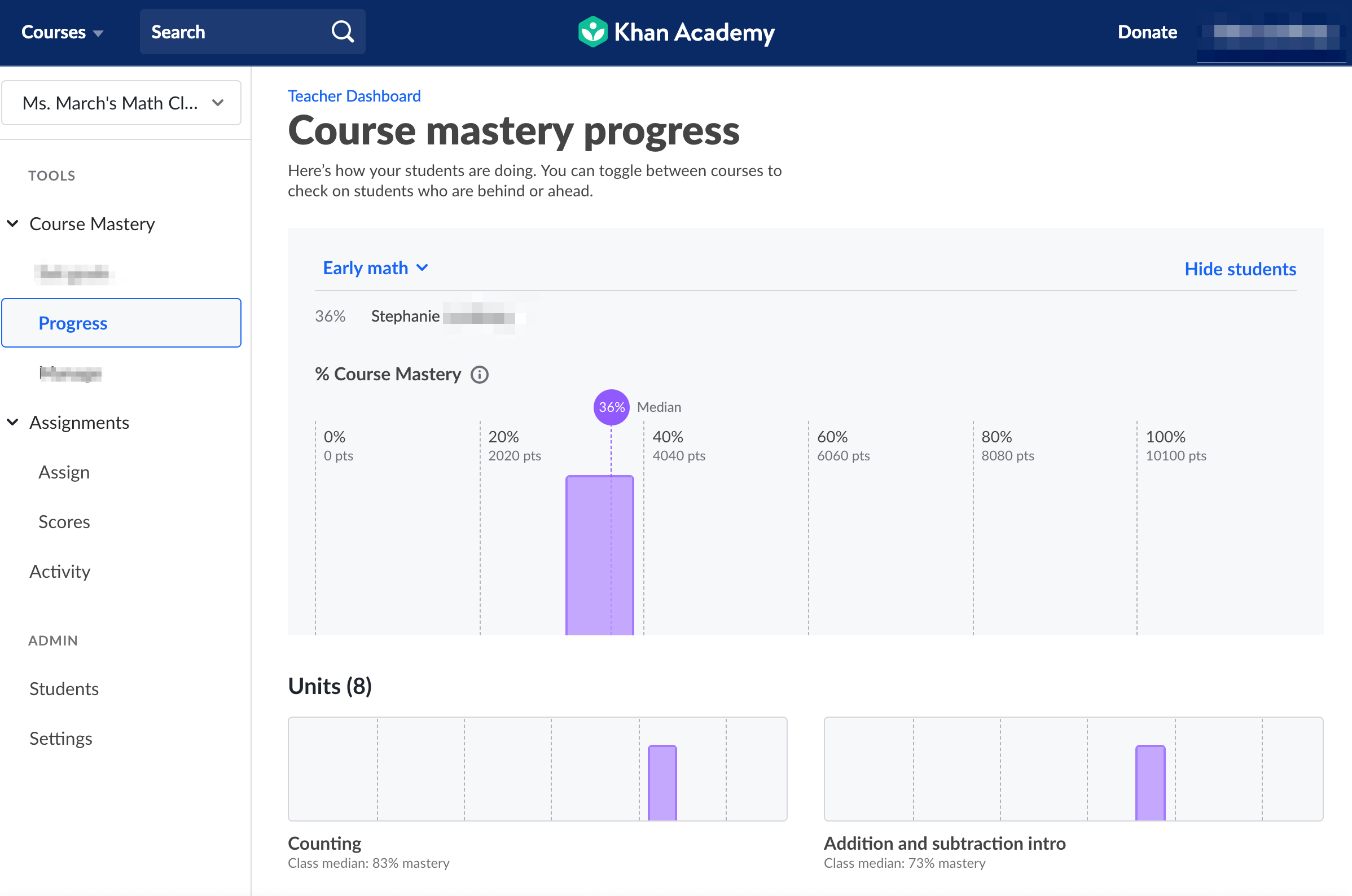 How do I set and view Course Mastery Placements/Goals? – Khan Academy ... image.